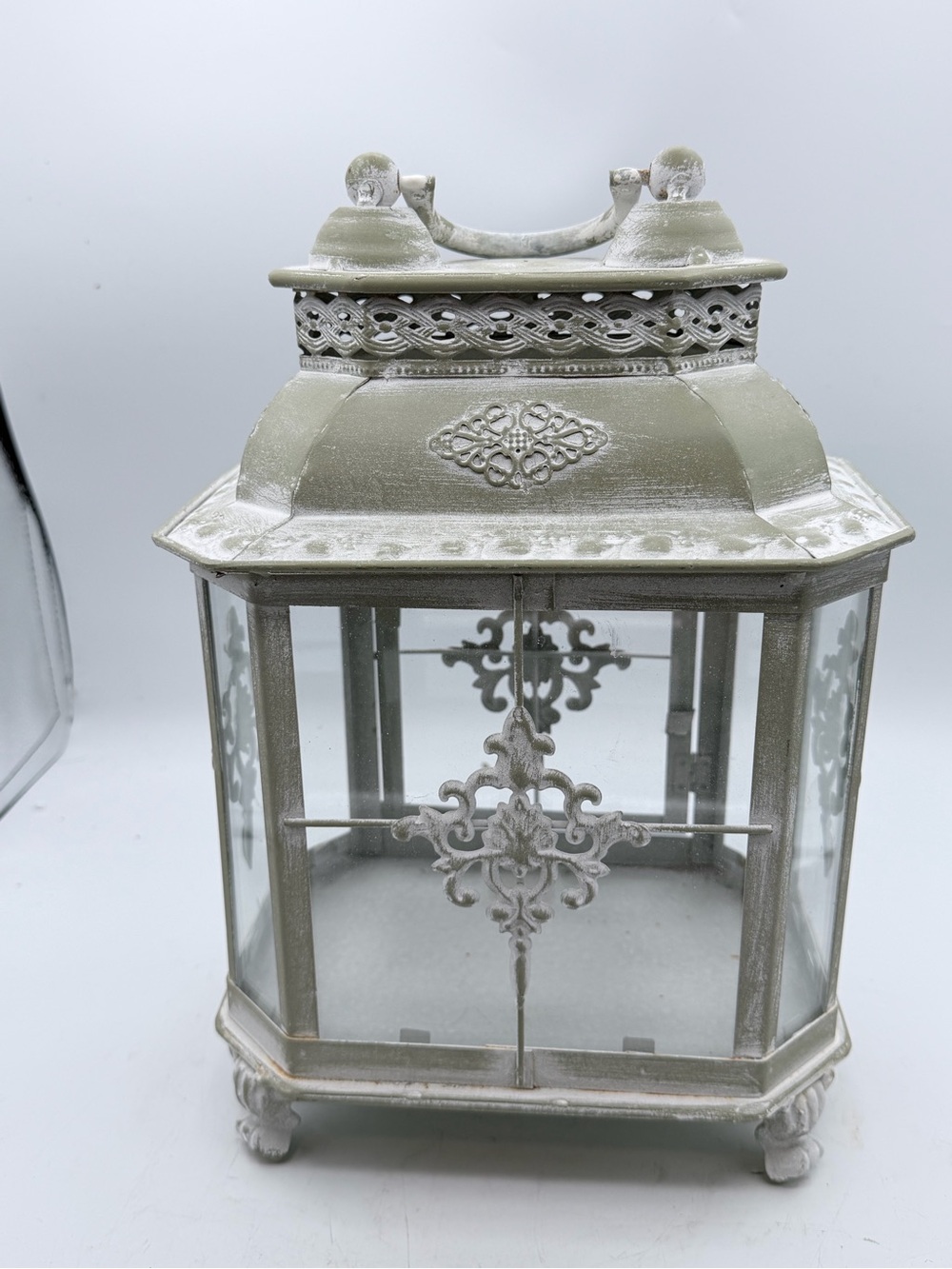 Distressed Sage Green/Gray Decorative Lantern
